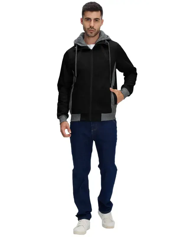 YuKaiChen Men's Zipper Hoodie Casual Hooded Sweatshirt Fleece Jacket Black-XL - 3