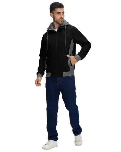 YuKaiChen Men's Zipper Hoodie Casual Hooded Sweatshirt Fleece Jacket Black-XL - 4