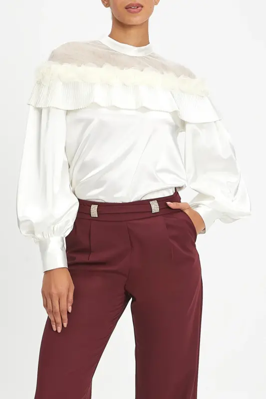 Yüksek Bel Bordo Klasik Pantolon 39808 - 4