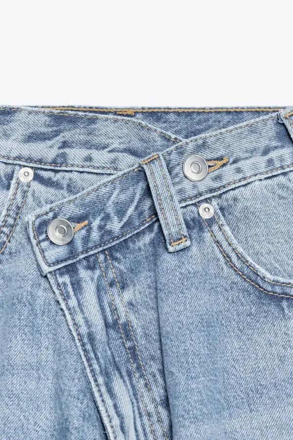 YÜKSEK BEL ÇAPRAZ KESİM TRF GENİŞ PAÇA JEAN-İndigo - 10