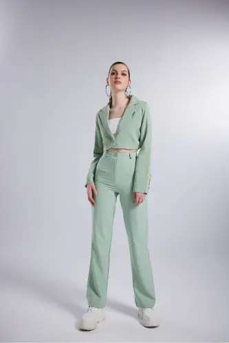 Yüksek Bel Düğme Kapamalı Kumaş Panky Pantolon Yeşil - Yeşil - 2