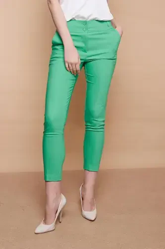 Yüksek Bel Kalın Kemerli Cepli Dar Paça Bilek Boy Pamuklu Likralı Kumaş Pantolon-B.Yeşil-B.YEŞİLİ - JUMENT (1)