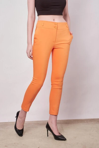 Yüksek Bel Kalın Kemerli Cepli Dar Paça Bilek Boy Pamuklu Likralı Kumaş Pantolon -Mango-MANGO - 5