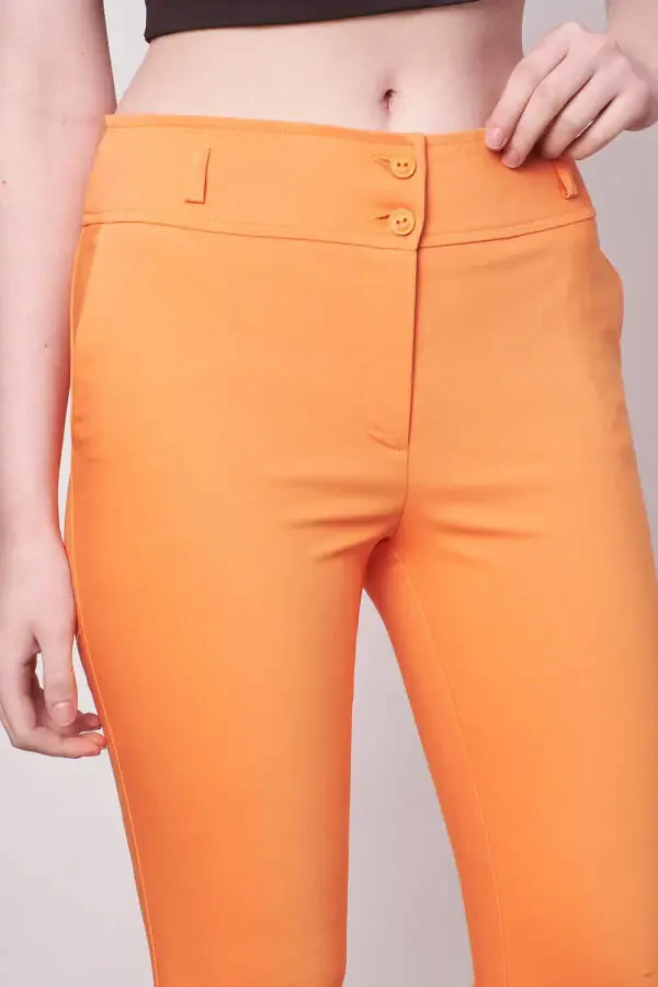 Yüksek Bel Kalın Kemerli Cepli Dar Paça Bilek Boy Pamuklu Likralı Kumaş Pantolon -Mango-MANGO - 7