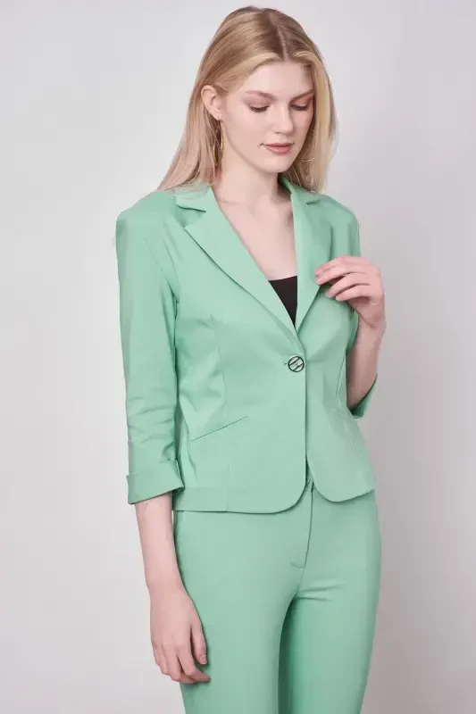 Yüksek Bel Kalın Kemerli Cepli Dar Paça Bilek Boy Pamuklu Likralı Kumaş Pantolon -Mint-MİNT - 2