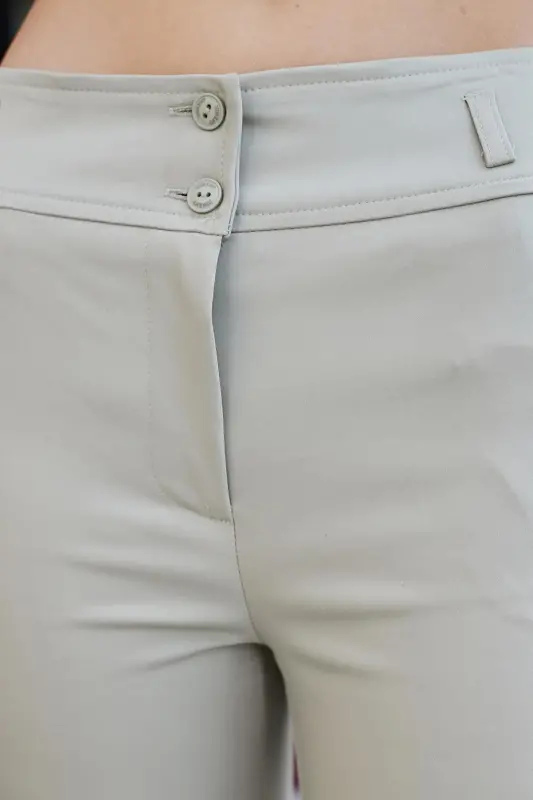 Yüksek Bel Kalın Kemerli Cepli Dar Paça Bilek Boy Pamuklu Likralı Kumaş Pantolon - Neft-NEFT - 6