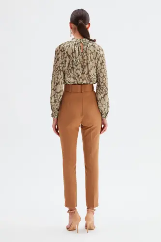 Yüksek Bel Kemerli Pantolon - Camel - CAMEL - 6
