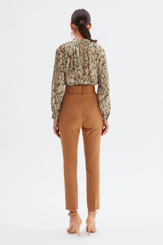Yüksek Bel Kemerli Pantolon - Camel - CAMEL - 6