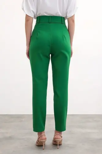 Yüksek Bel Kemerli Pantolon - Koyu Yeşil - Yeşil - 5