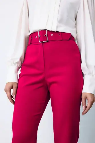Yüksek Bel Kemerli Pantolon- pembe - pembe - 3