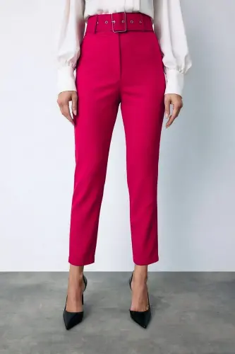 Yüksek Bel Kemerli Pantolon- pembe - pembe - 4