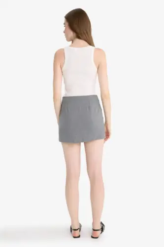 Yüksek Bel Mini Etek-Gri - 4