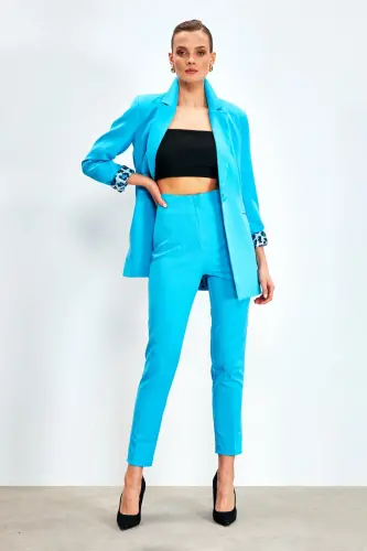 Yüksek Bel Pensli Pantolon - Bebe Mavi-BEBE MAVİ 