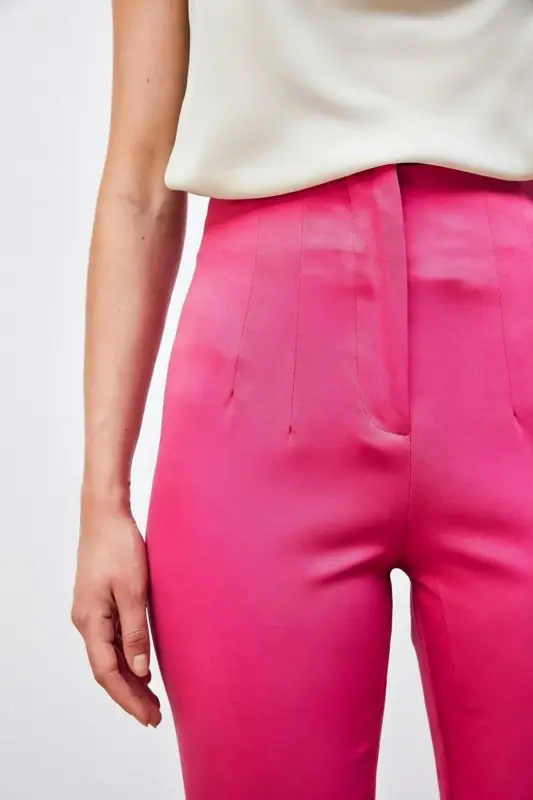 Yüksek Bel Pensli Pantolon - Fuşya-FUŞYA - 3