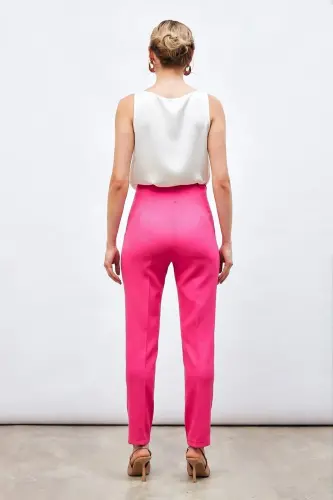 Yüksek Bel Pensli Pantolon - Fuşya-FUŞYA - 4