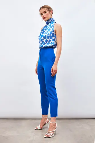 Yüksek Bel Pensli Pantolon - İNDİGO-İNDİGO - SATEEN (1)