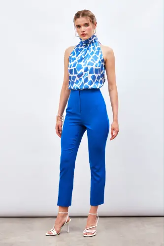 Yüksek Bel Pensli Pantolon - İNDİGO-İNDİGO - 3