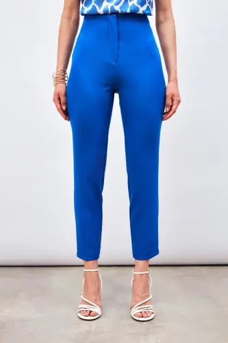 Yüksek Bel Pensli Pantolon - İNDİGO-İNDİGO - 4