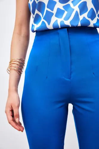 Yüksek Bel Pensli Pantolon - İNDİGO-İNDİGO - 5