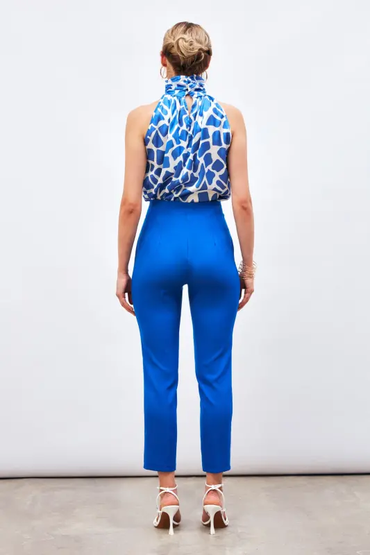 Yüksek Bel Pensli Pantolon - İNDİGO-İNDİGO - 6