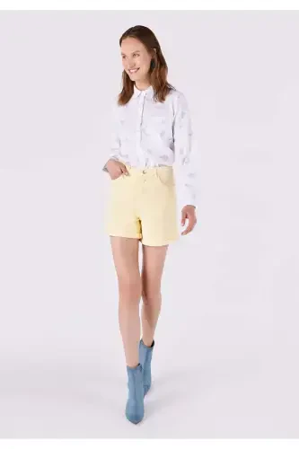 Mom Short Yüksek Bel Kadın Açik Kahve Jean Şort - 1