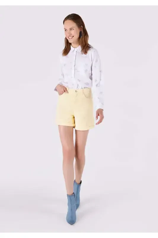 Mom Short Yüksek Bel Kadın Açik Kahve Jean Şort - 1