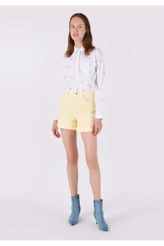 Mom Short Yüksek Bel Kadın Açik Kahve Jean Şort - 3