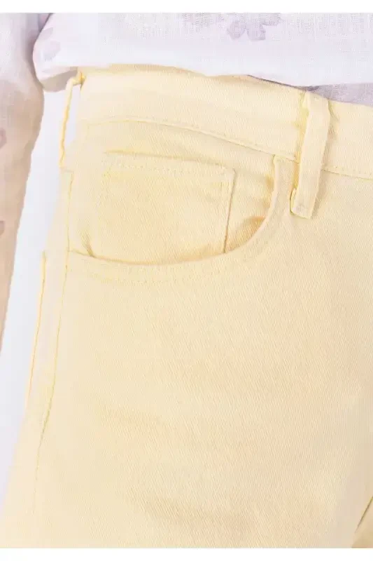 Mom Short Yüksek Bel Kadın Açik Kahve Jean Şort - 5