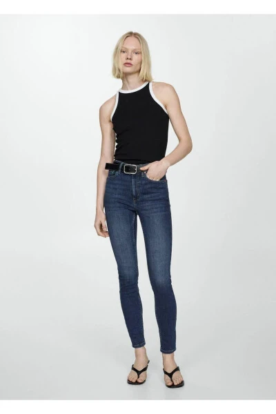 Yüksek Bel Skinny Jean-Koyu Mavi - 5