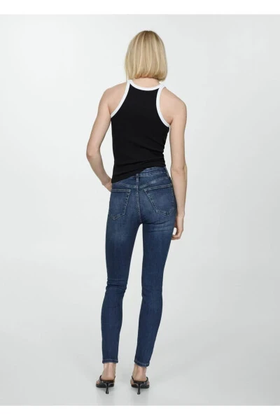 Yüksek Bel Skinny Jean-Koyu Mavi - 7