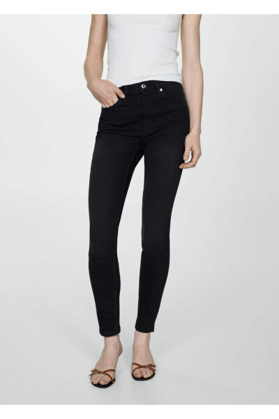 Yüksek Bel Skinny Jean-Siyah denim - 5