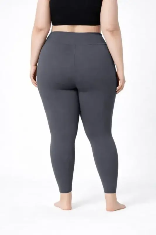 Yüksek Bel Toparlayıcı Likralı Dalgıç Spor Tayt Esnek Battal Büyük Beden - Füme - 3