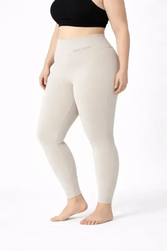 Yüksek Bel Toparlayıcı Likralı Dalgıç Spor Tayt Esnek Battal Büyük Beden - Taş - BÜYÜKBEDENIZ