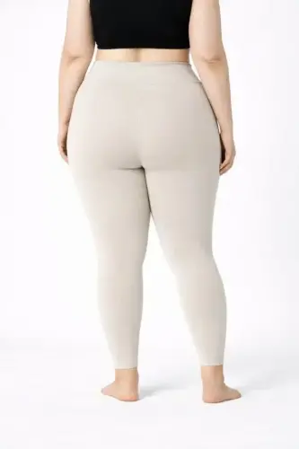 Yüksek Bel Toparlayıcı Likralı Dalgıç Spor Tayt Esnek Battal Büyük Beden - Taş - BÜYÜKBEDENIZ (1)