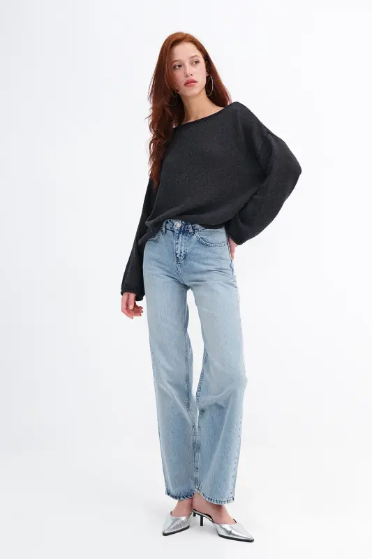 Yüksek Bel Wide Leg Jean Pantolon PN8575-PNK-Kar Ykm - ADDAX