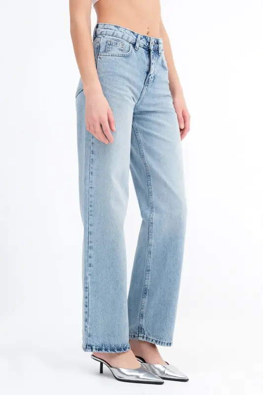 Yüksek Bel Wide Leg Jean Pantolon PN8575-PNK-Kar Ykm - 5