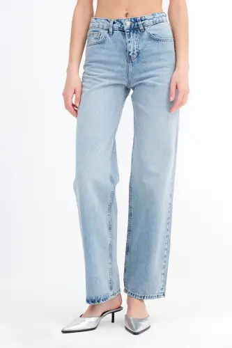 Yüksek Bel Wide Leg Jean Pantolon PN8575-PNK-Kar Ykm - ADDAX (1)