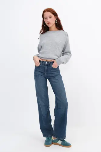 Yüksek Bel Wide Leg Jean Pantolon PN8575-PNK-Tint 