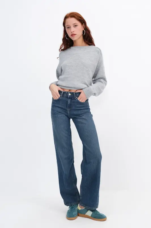 Yüksek Bel Wide Leg Jean Pantolon PN8575-PNK-Tint - ADDAX