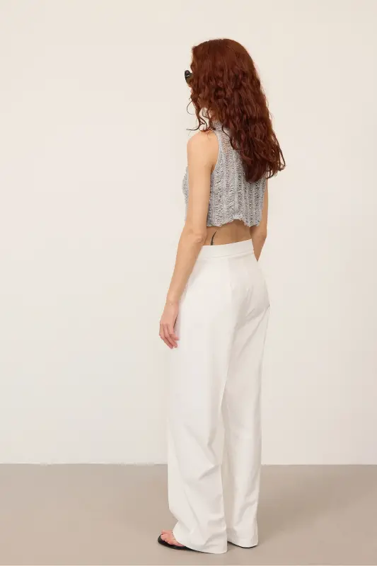 Yüksek Bel Wide Leg Pantolon PN8130 - DK14 - Ekru - 2