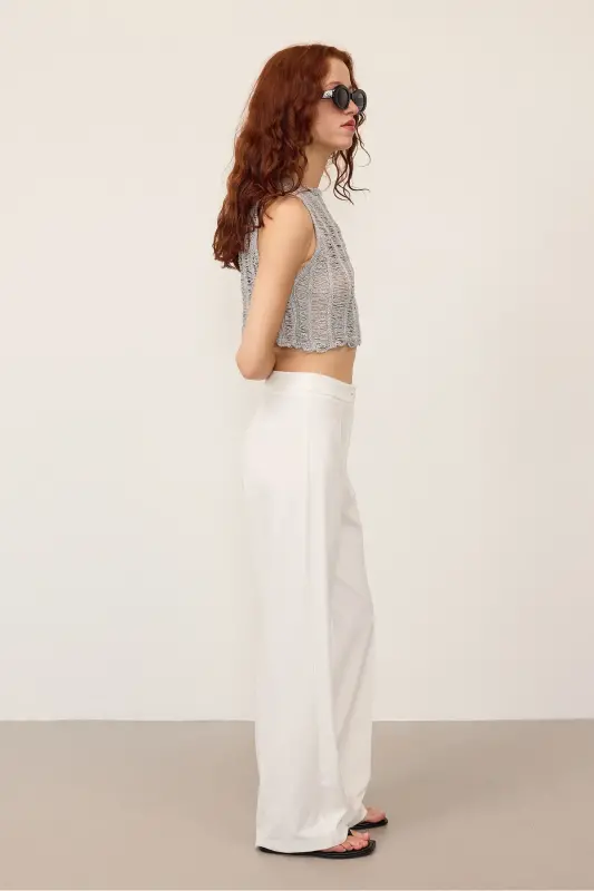 Yüksek Bel Wide Leg Pantolon PN8130 - DK14 - Ekru - 3