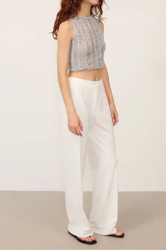 Yüksek Bel Wide Leg Pantolon PN8130 - DK14 - Ekru - 5