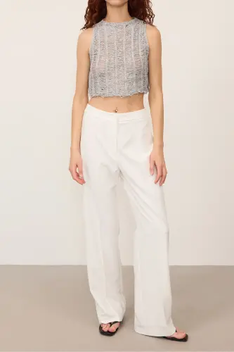 Yüksek Bel Wide Leg Pantolon PN8130 - DK14 - Ekru - 6