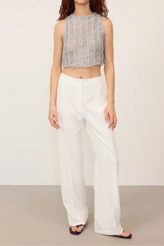 Yüksek Bel Wide Leg Pantolon PN8130 - DK14 - Ekru - 6