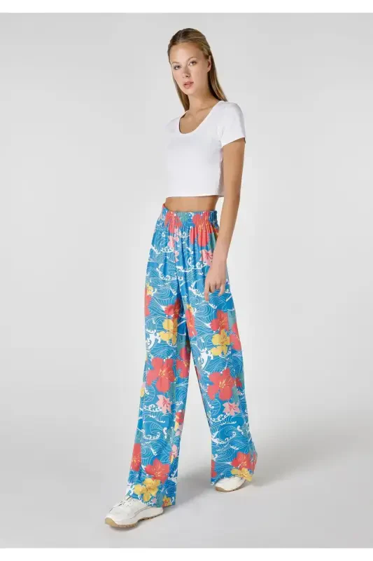 Regular Fit Yüksek Bel Geniş Paça Kadın Çok Renkli Pantolon - 1
