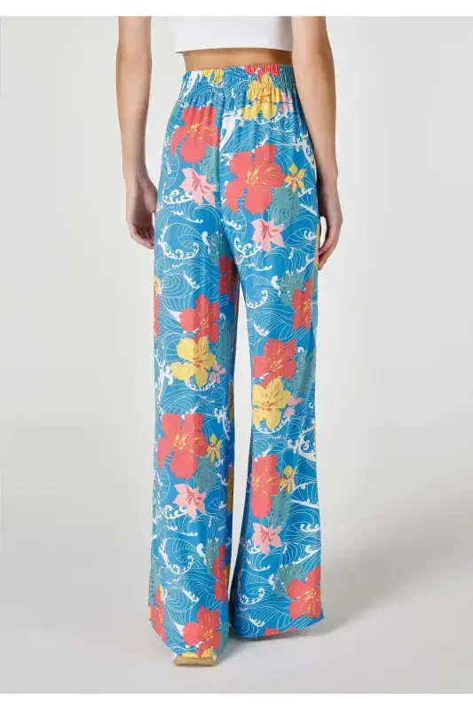 Regular Fit Yüksek Bel Geniş Paça Kadın Çok Renkli Pantolon - 2