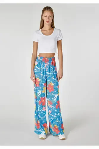 Regular Fit Yüksek Bel Geniş Paça Kadın Çok Renkli Pantolon - 3