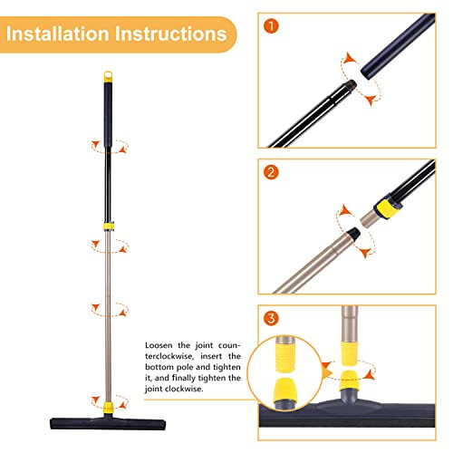 Yocada Floor Squeegee Scrubber Adjustable Telescopic Pole Heavy Duty Household Broom EVA Foam Blade for Garage Courtyard Shower Bathroom Floor Marble Glass Tile Water Foam Cleaning - 3