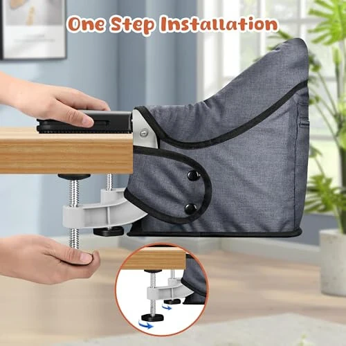 Hook On High Chair, Jozzve Baby High Chair, Portable High Chair for Travel, Foldable Fast Table Chair with Storage Bag, Baby Feeding Seat Clip On High Chair for Home and Travel (Grey) - 25