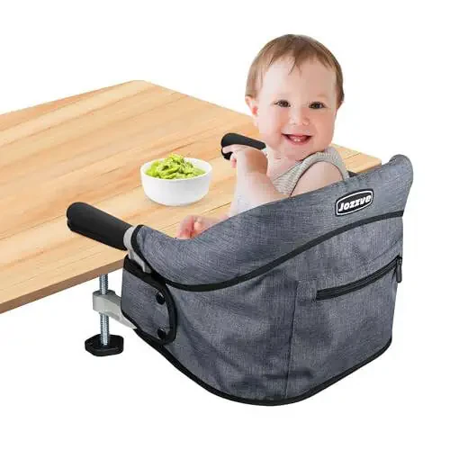 Hook On High Chair, Jozzve Baby High Chair, Portable High Chair for Travel, Foldable Fast Table Chair with Storage Bag, Baby Feeding Seat Clip On High Chair for Home and Travel (Grey) - 6